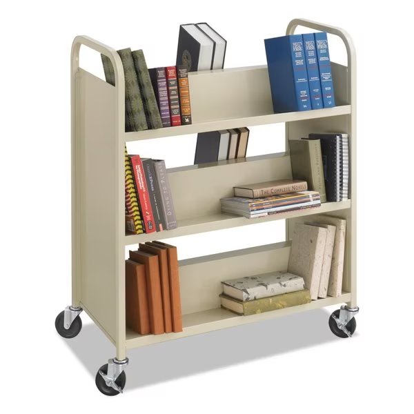 Steel Book Cart, Six-Shelf, 36w x 18.5d x 43.5h, Sand, Safco, Mfr#: 5357SA